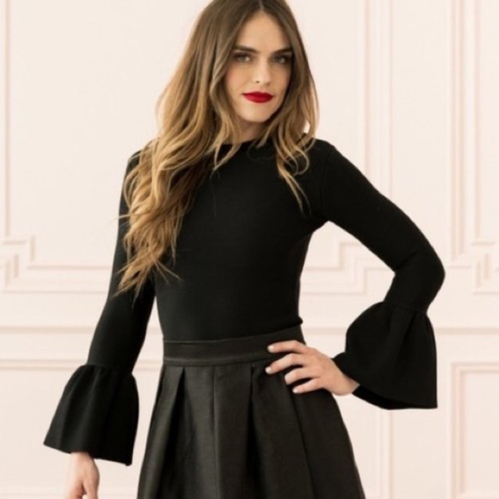 Rachel Parcell | Black Bell Sleeve Crew Sweater